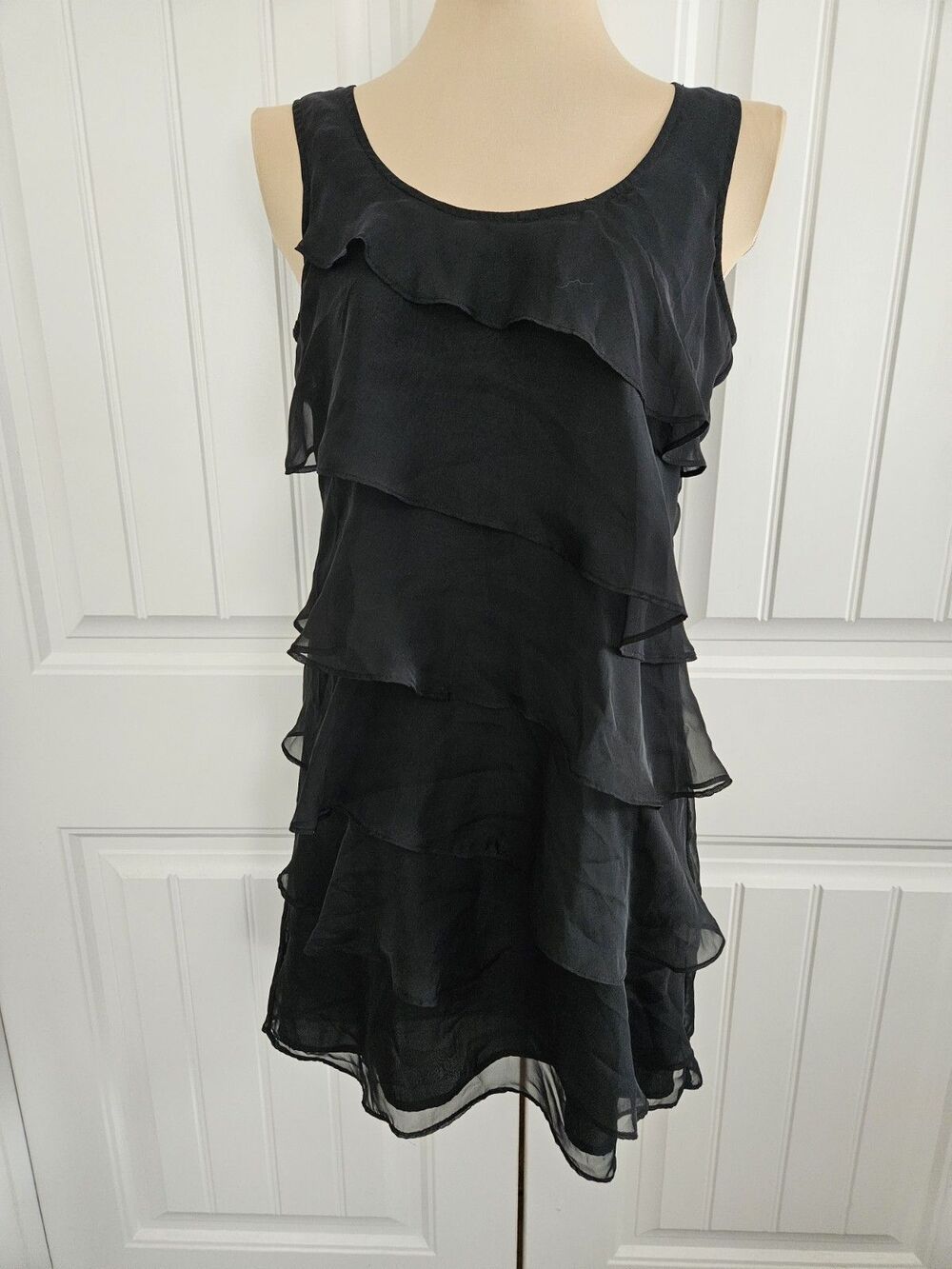 Gap Black Chiffon Shutter Tier Ruffle Dress Sz 4 Short